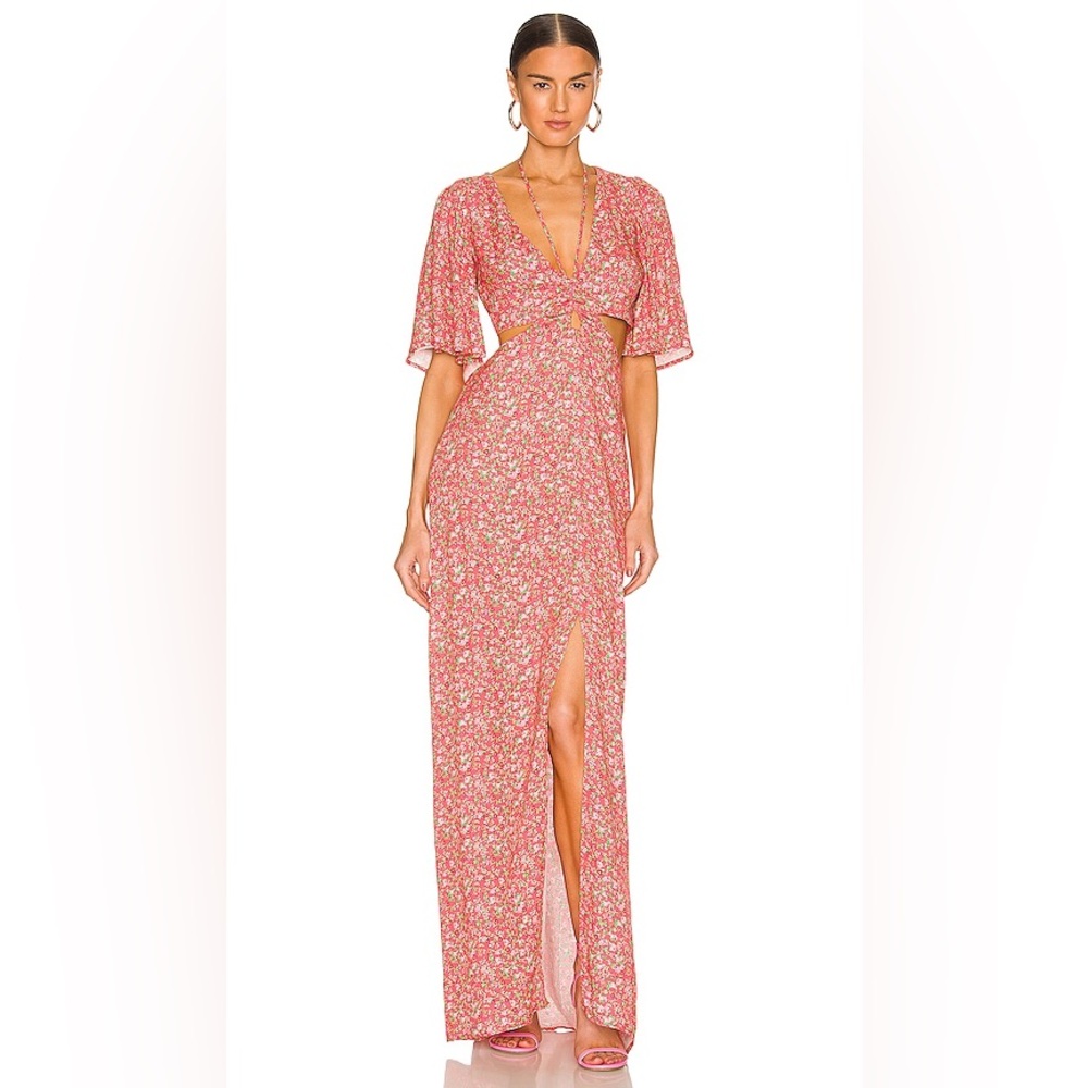 AFRM Savvy Midi Dress Pink Red Ditsy Floral L